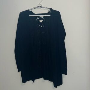 Black knit cardigan, braided back